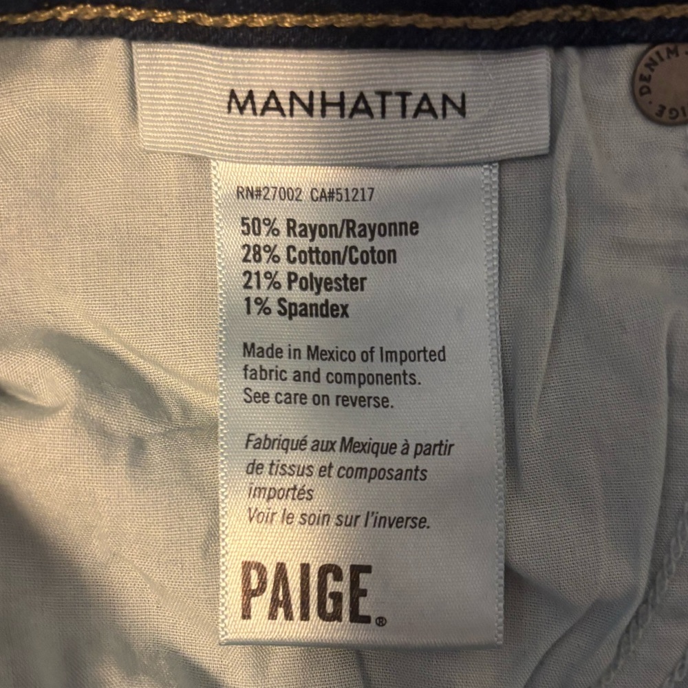 34” inseam PAIGE Manhattan High Rise Dark Blue Bootcut Jeans - Picture 7 of 7